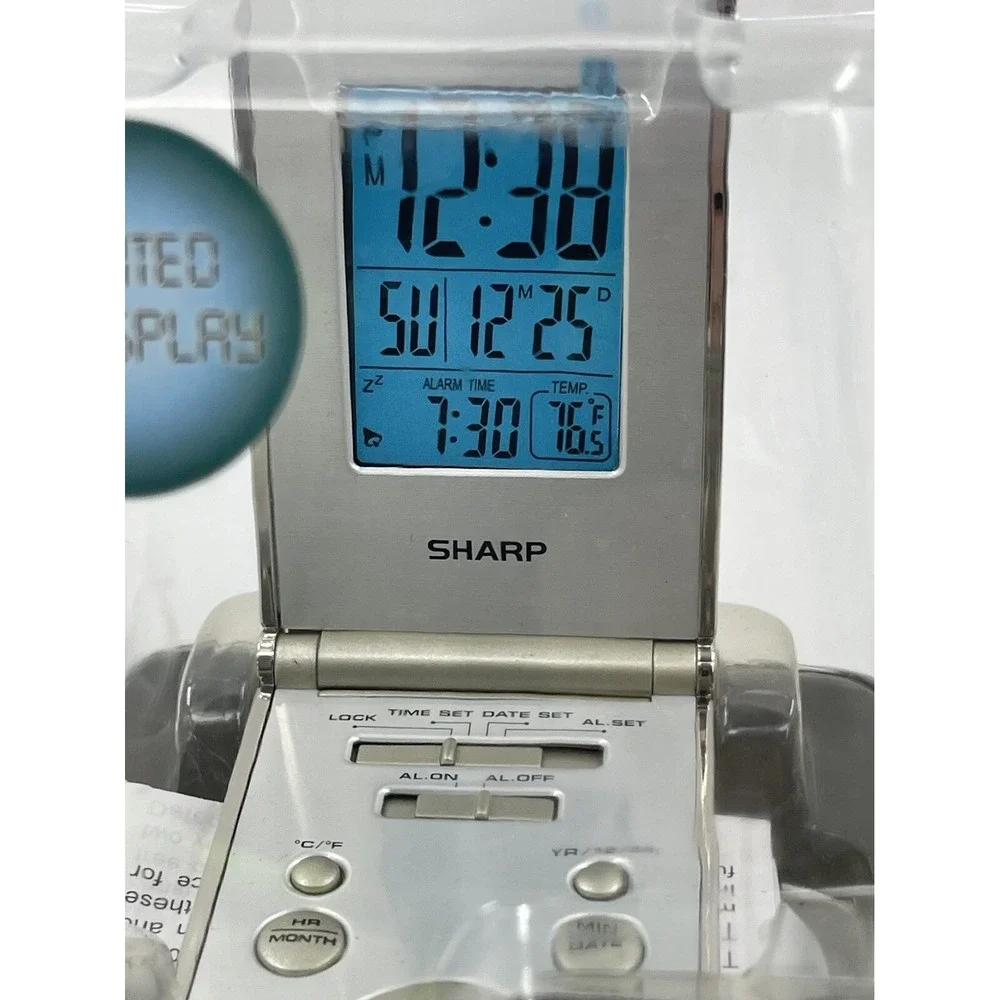 Vintage Sharp Tech Alarm‎ Clock Temperature Time Date Slimline Travel SPC303